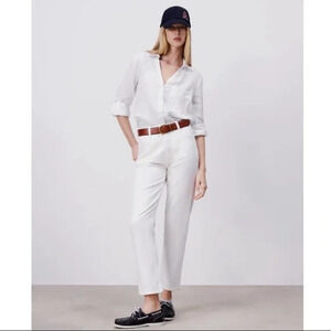 Zara high rise mom fit ankle jeans white petite friendly cropped 6 38 100%cotton